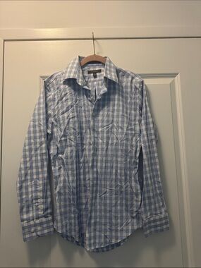 Men's Light Blue Gingham Dress Shirt - Tailored Spread Collar